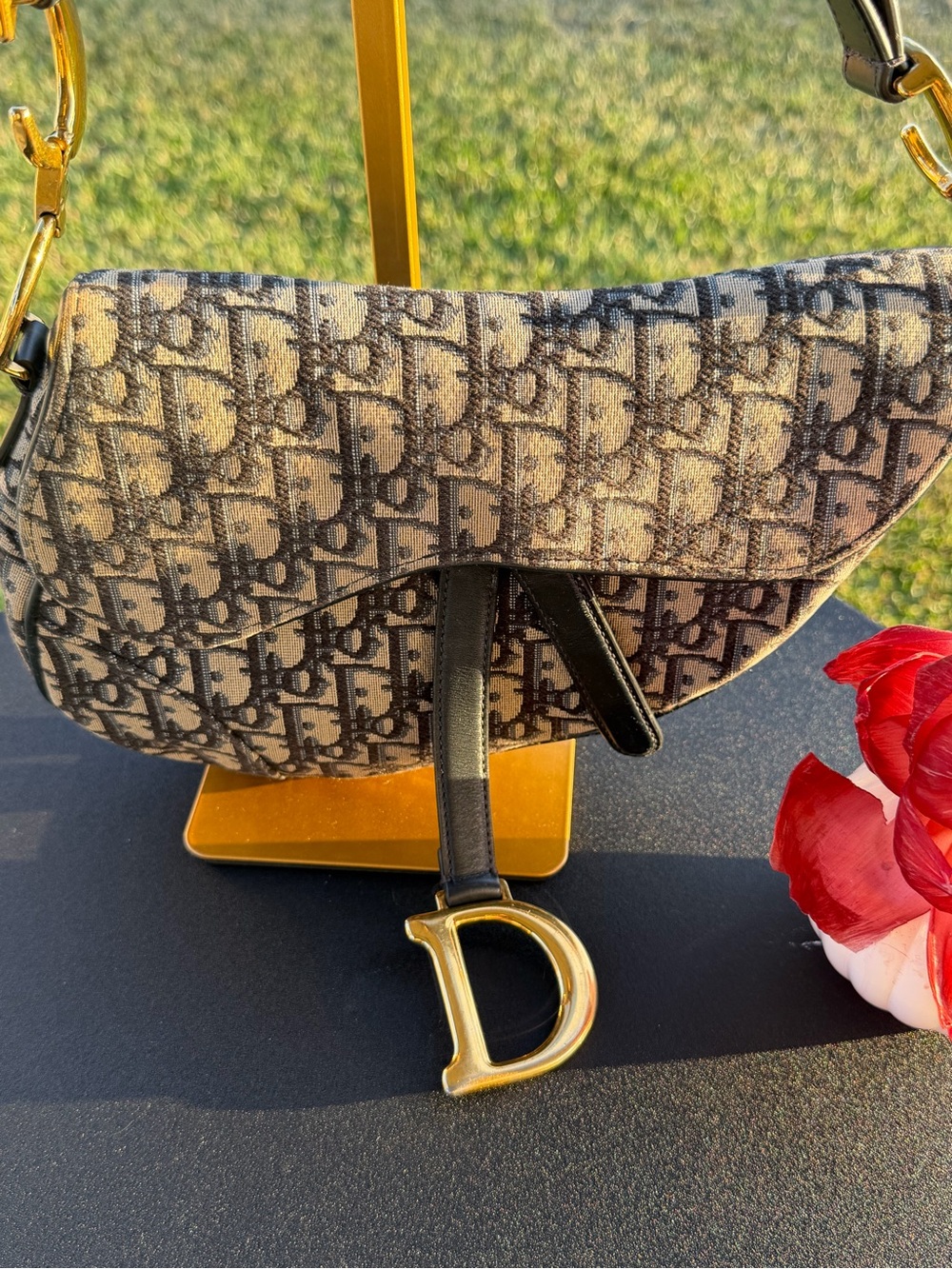 Dior Saddle Shoulder Bag in Brown Monogram Canvas with Gold Hardware